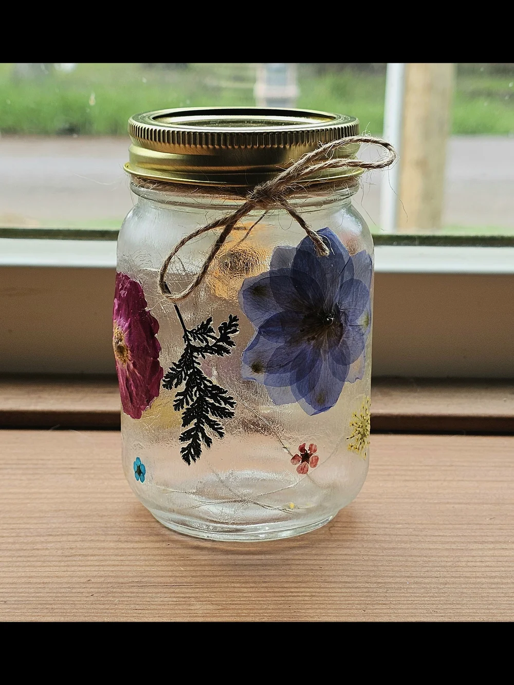 Handmade Floral Mason Fairy Jar Wildflower Meadow Lantern Nightlight Decor